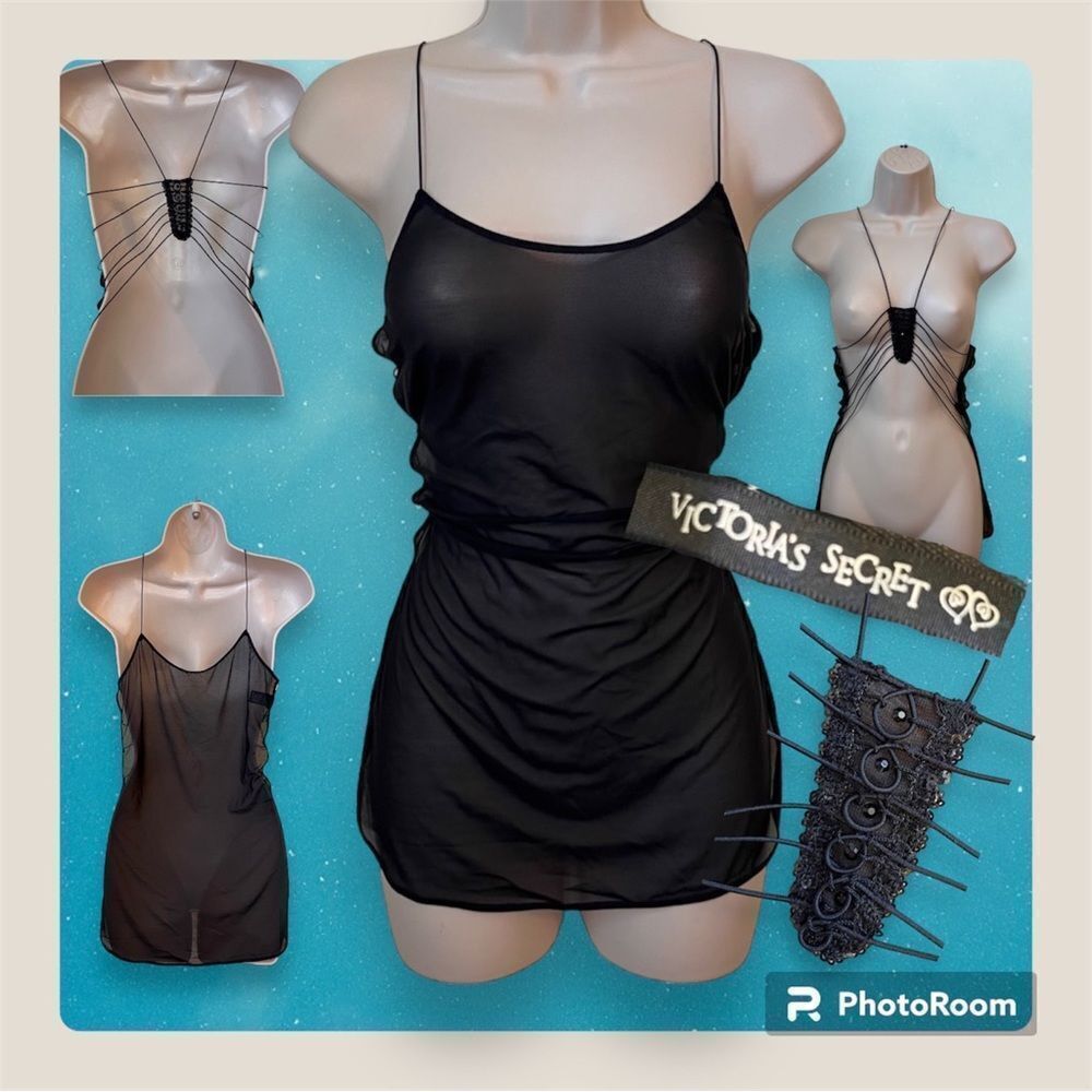 Victoria’s Secret black micro mesh sequin appliqué cage reversible vintage top